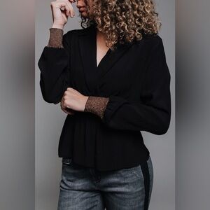 Just Female Lauren Blouse Black Long Sleeve Peplum Top Size small